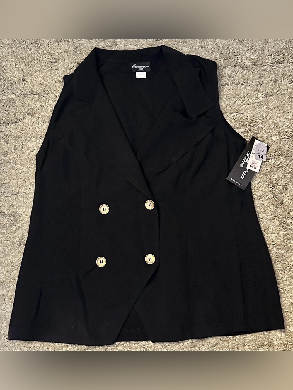 Vintage Cimmaron Plus Women’s Size 14 Black Large Collar Button-Up Vest